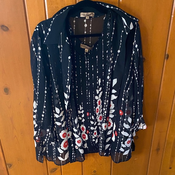 Notations Black Blouse with White Dots - Picture 1 of 5